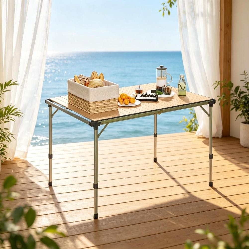 Adjustable Height Folding Camping Table, Portable Outdoor Utility Picnic Table