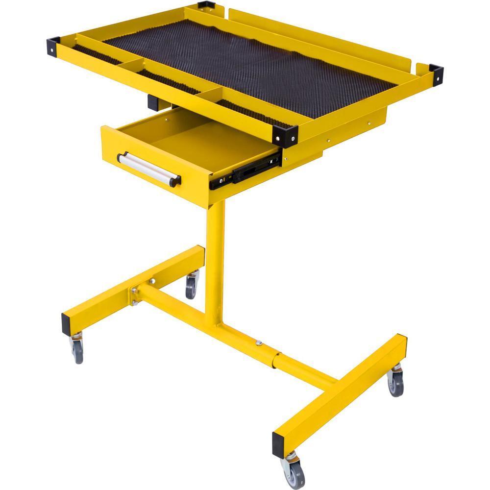 Adjustable Work Table w/Drawer Four 2.5" Swivel Casters and Rubber Bumper Corner