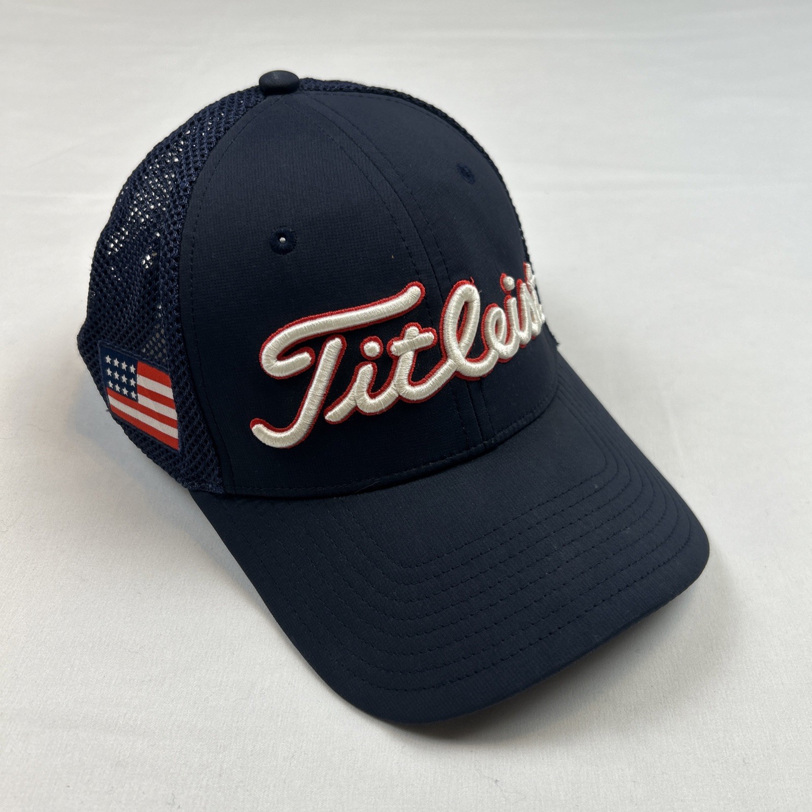 Titleist Tour Performance Golf Hat USA Flag Mesh Back Navy Trucker Adjustable