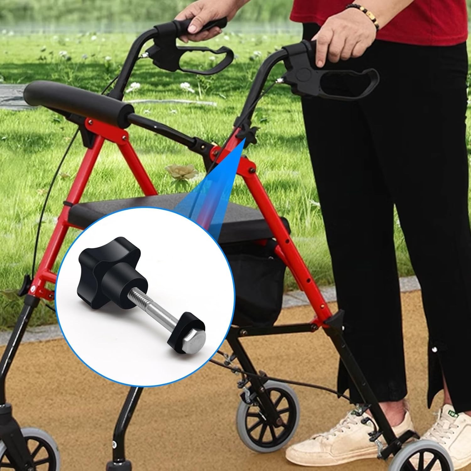2PCS Rollator Walker Replacement Knob M6 Track Bolt Adjustment