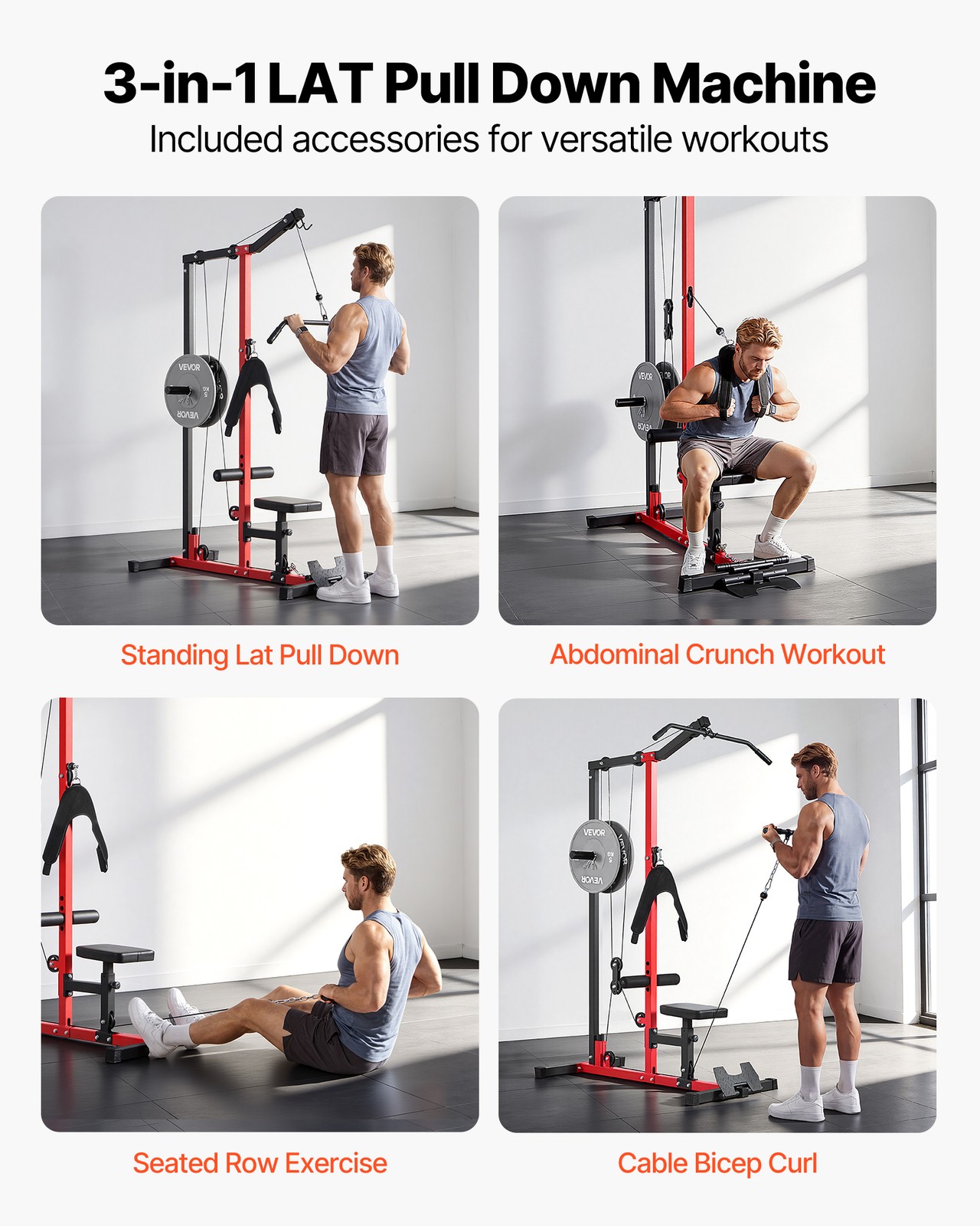 VEVOR LAT Pull Down Machine 3-in-1 LAT Machine with 3-Level Adjustable Seat