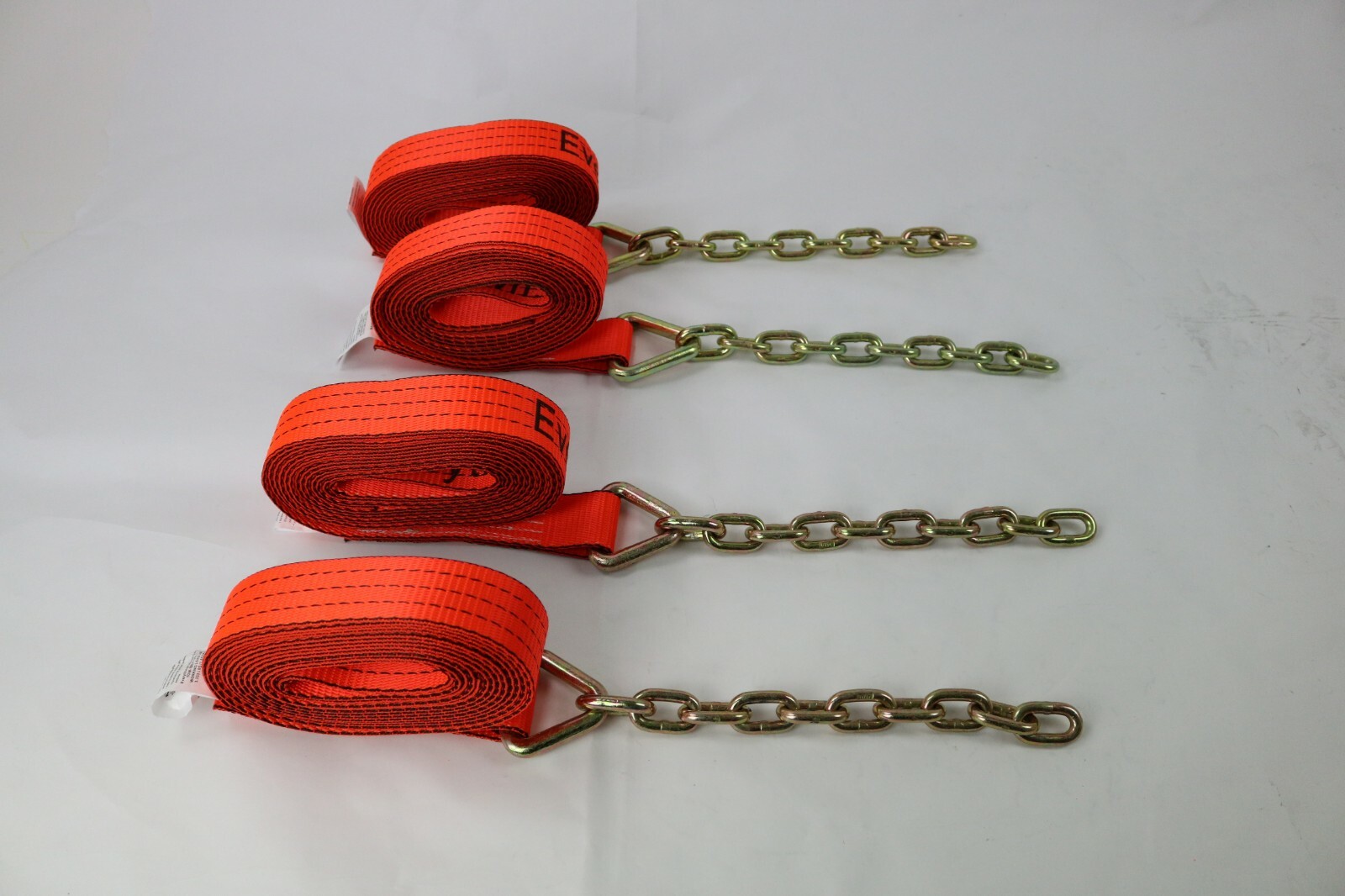 4 Pack of 2" x 14' Orange TECNIC Webbing Straps with 5/16" x 12" G70 Chain Tails