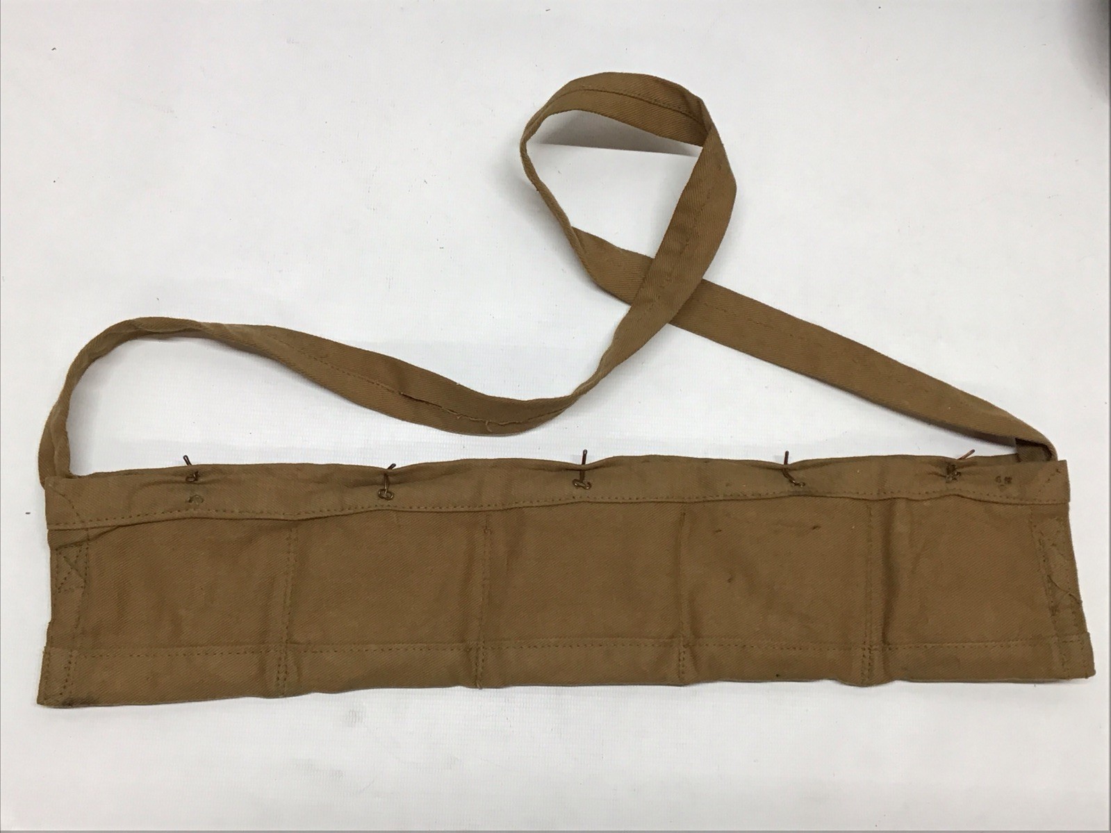 Vintage WWI 303 British Lee Enfield SMLE Bandolier Copper Hooks Khaki Cloth