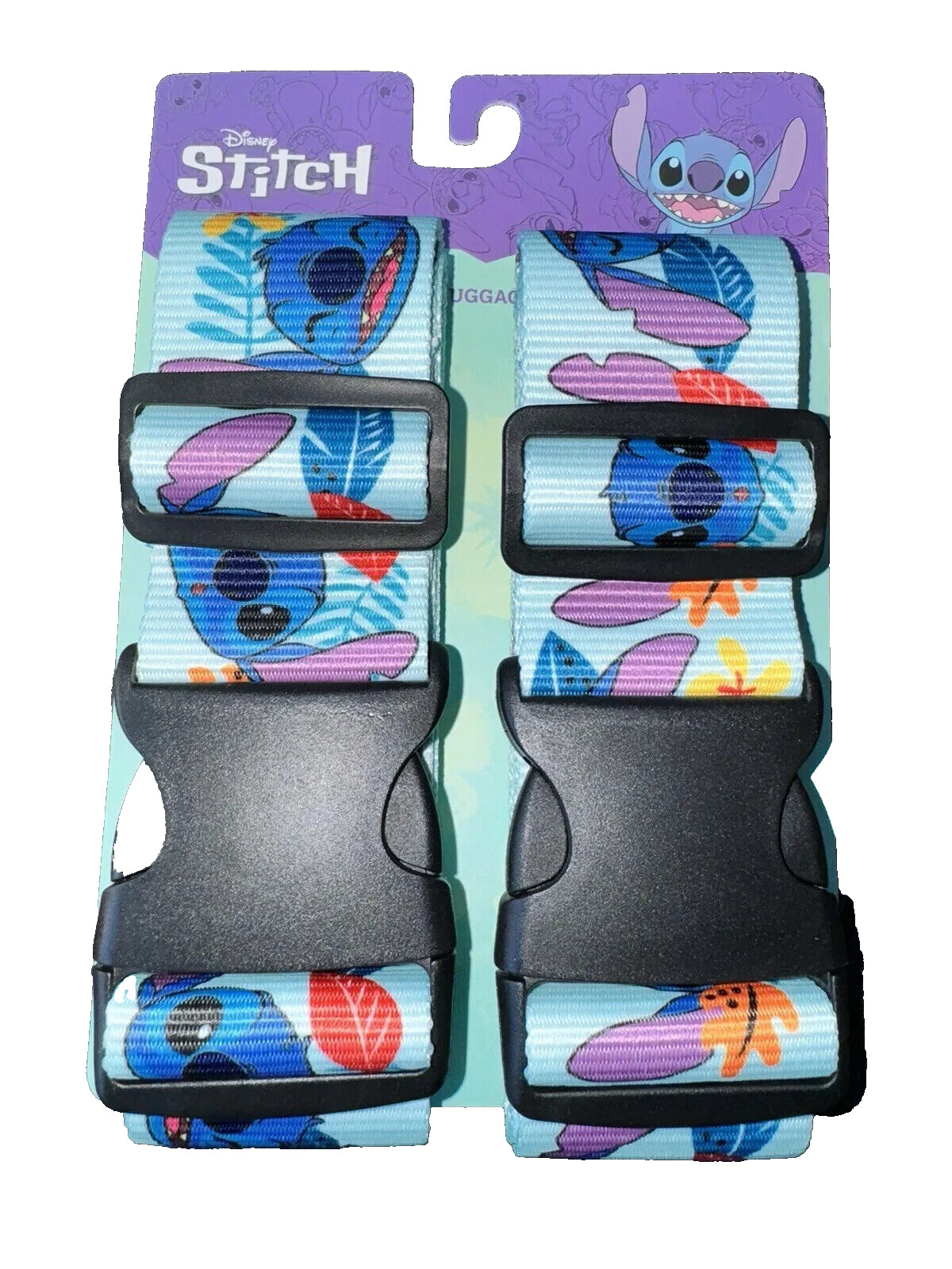 Disney Stitch Set Of 2 Luggage Straps NEW! Adjustable! TROPICAL STITCH BLUE