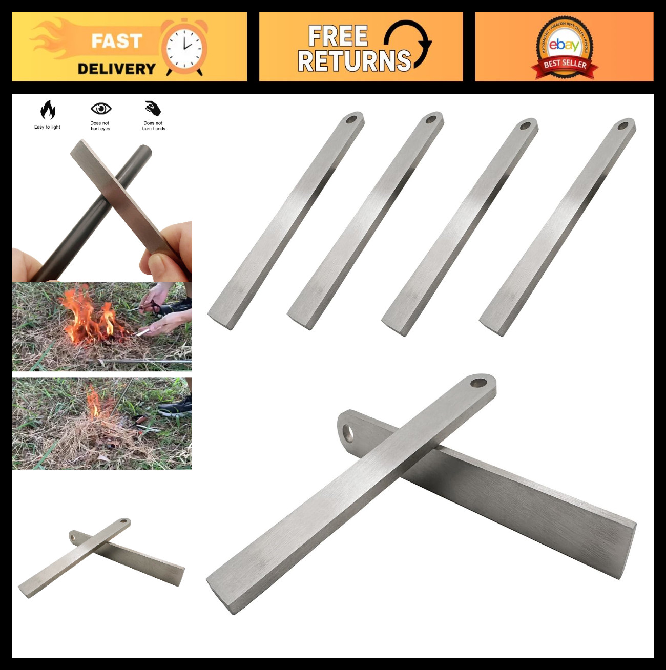6PCS Ferro Rod Striker Scraper - Stainless Steel Fire Starter Tool for Sparks