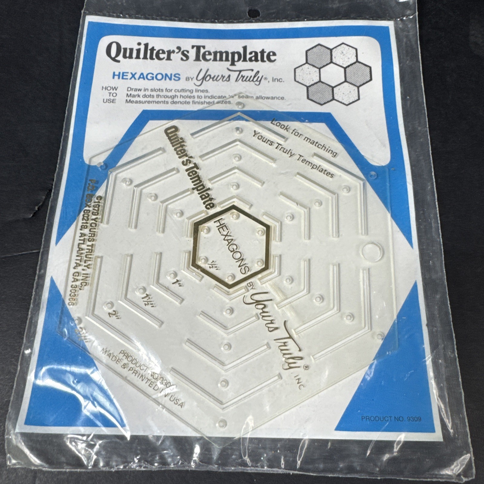 Vintage QUILTER'S TEMPLATE Yours Truly Hexagons New Old Stock