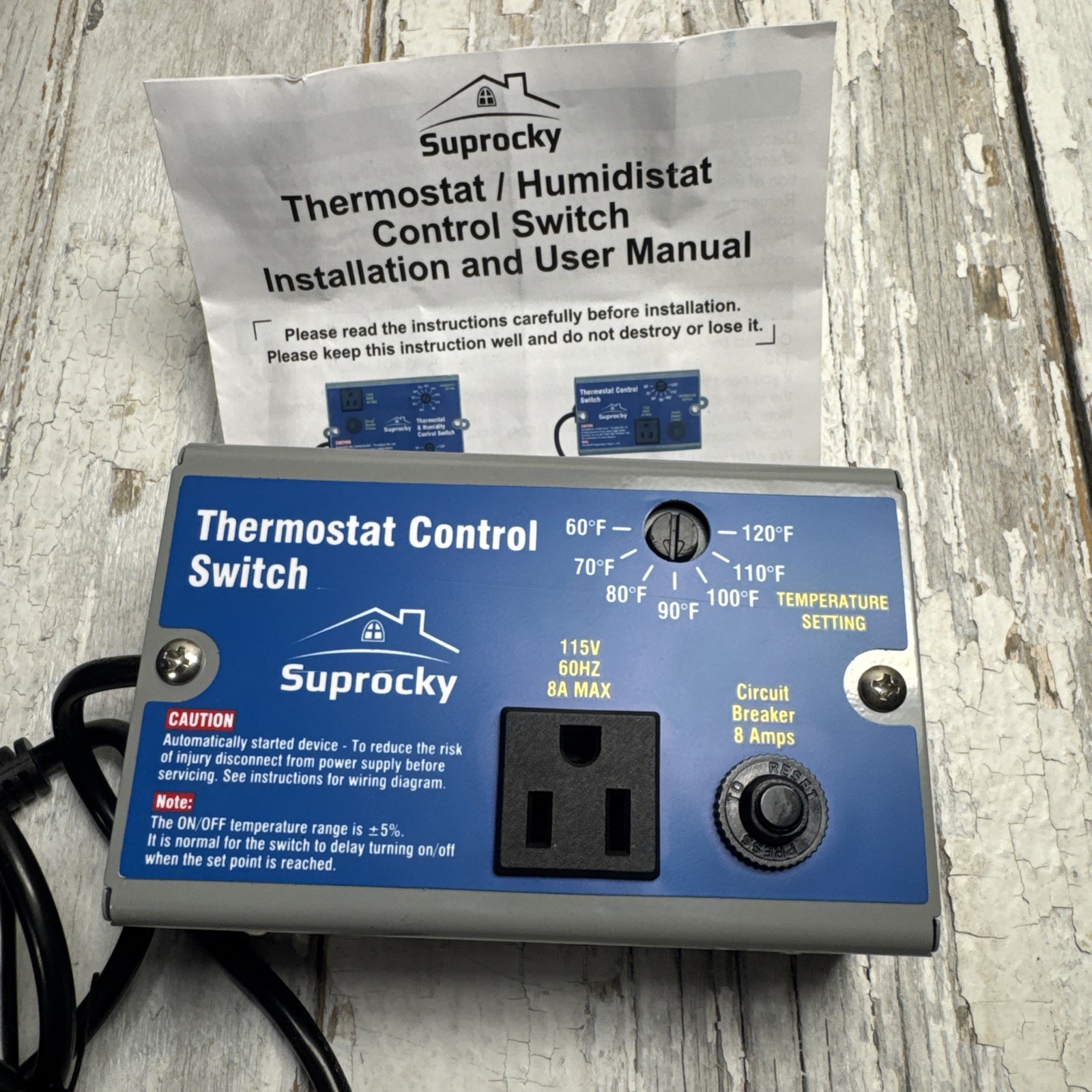 SUPROCKY THERMOSTAT & Humidity Control Switch W/ Socket And Overload Protector