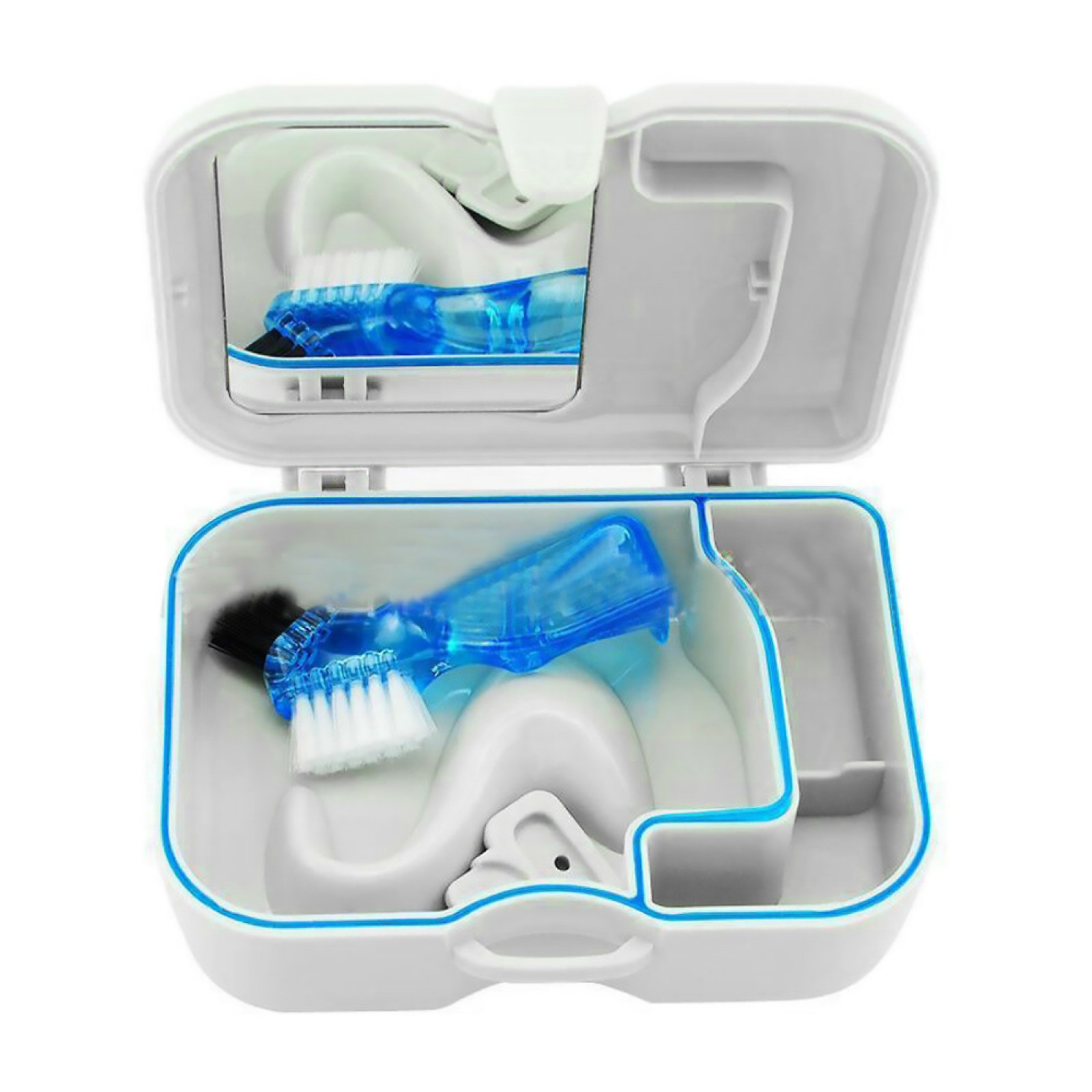 False Teeth Storage Case Container Denture Box w/ Mirror Clean Brush Appliance A