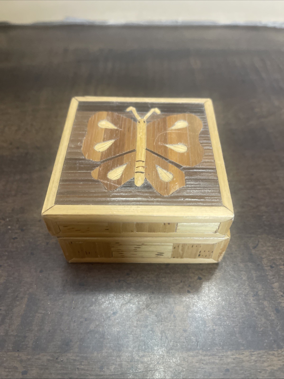 Butterfly Wooden Trinket Box Bamboo 2.75 Inches