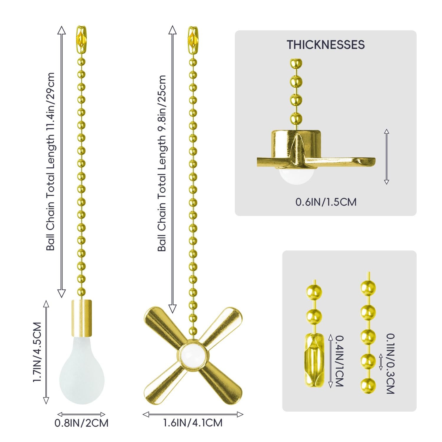 SHIFANQI Fan Pull Chain 2 Pack 3D Gold