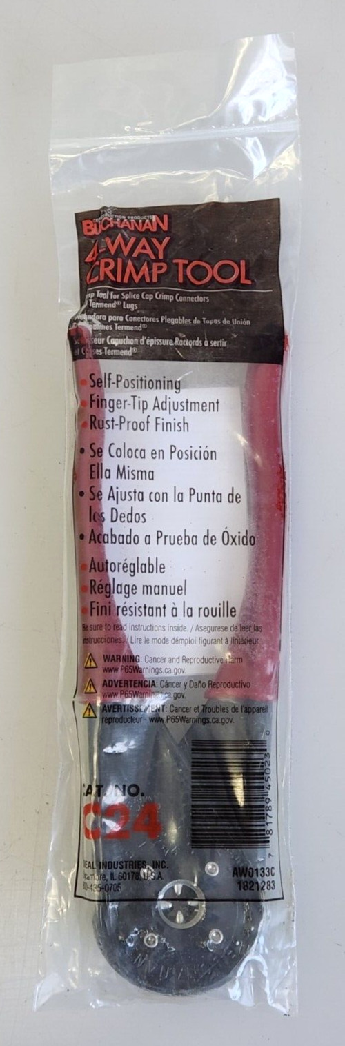 Ideal Buchanan C24 4-Way Crimp Tool for Splice Cap Crimp Connectors Red, New