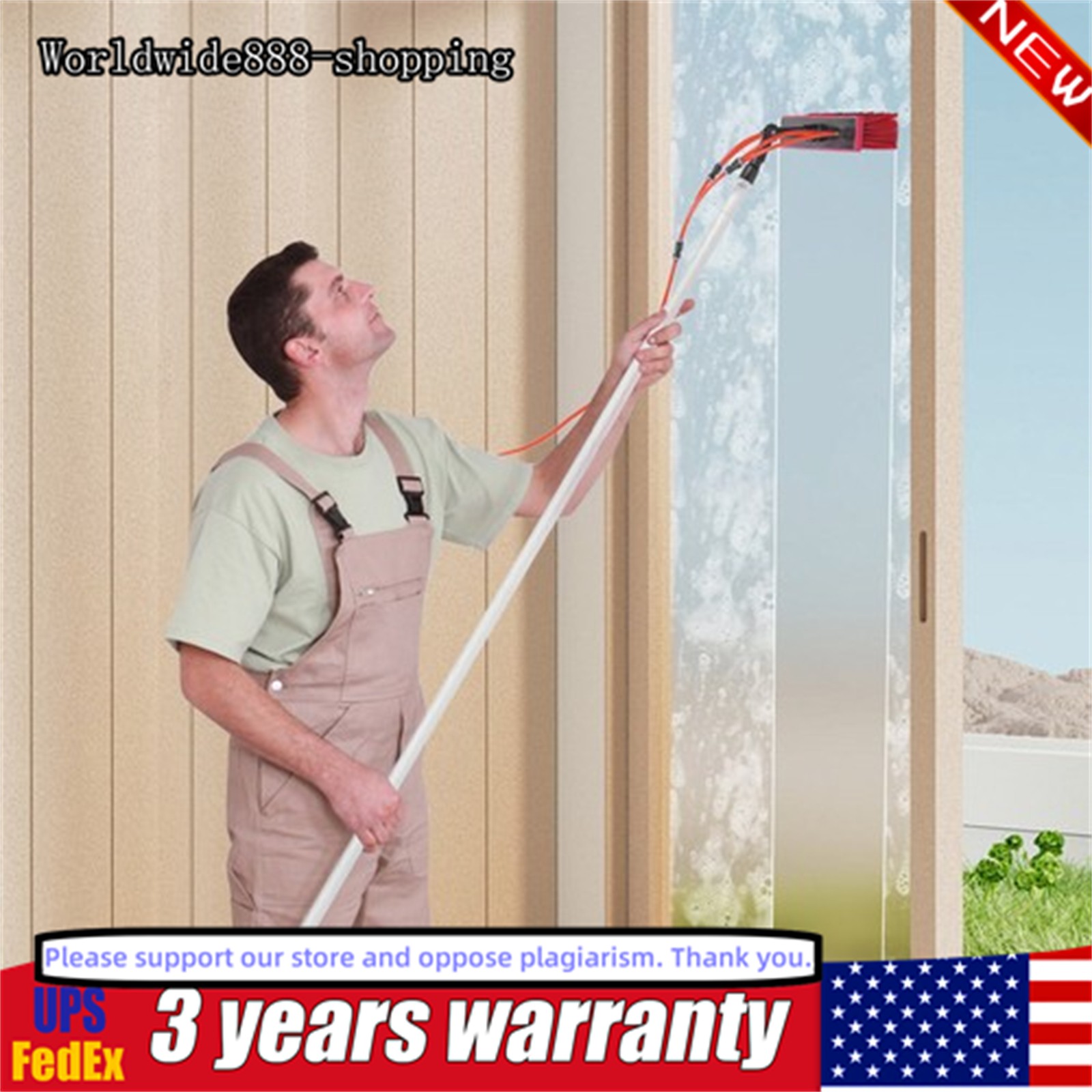 26ft Water Fed Brush for Window Solar Panel Cleaning Washing High-Altitude Clean