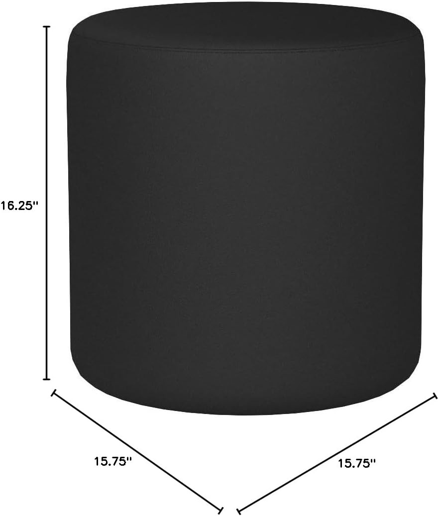 Stylish Barrington Black Leather Round Ottoman Pouf with Solid Wood Frame