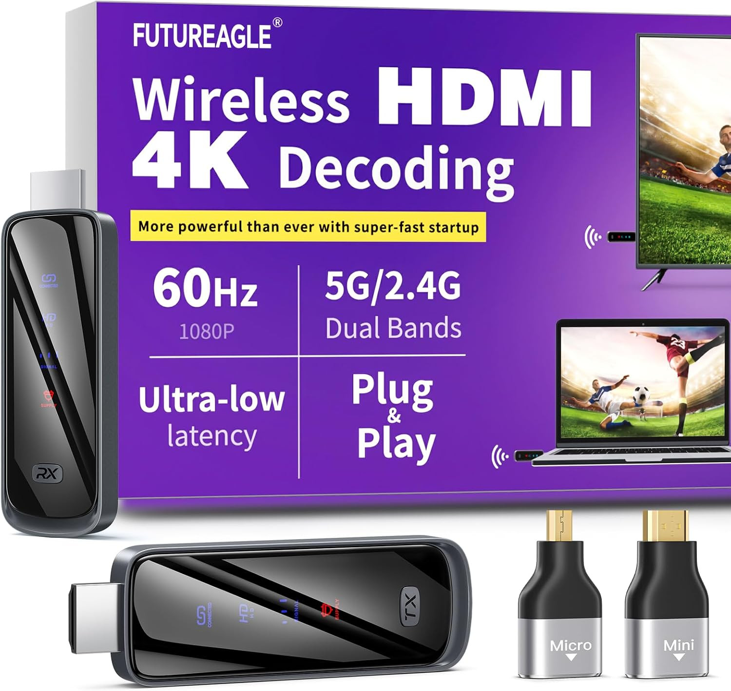 Wireless HDMI Transmitter and Receiver 328FT/100M,4K Decode Plug & Play Portable
