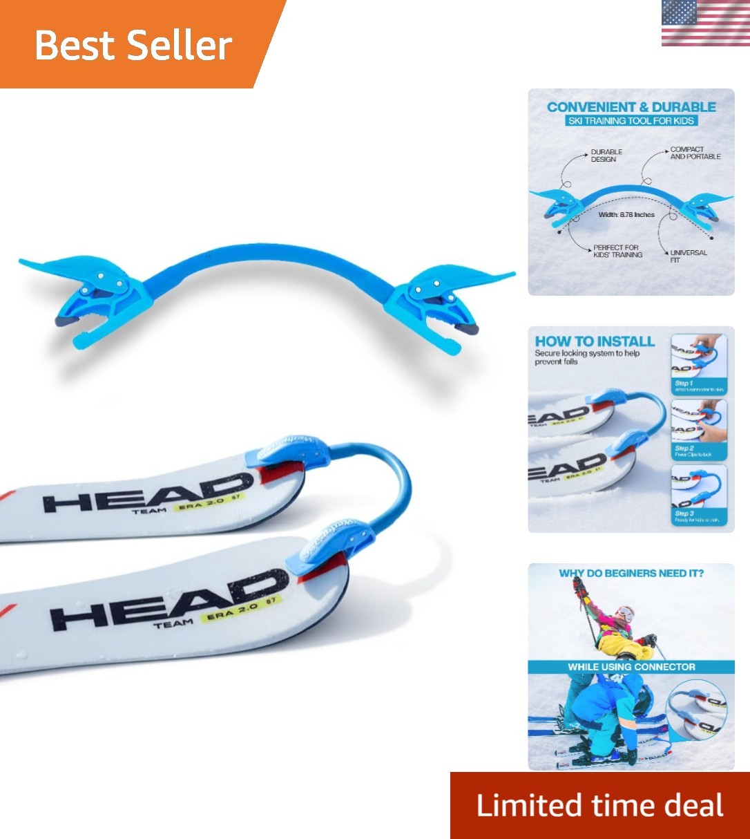 Soft-Grip Ski Tip Connector - Perfect for Young Skiers' First Experience