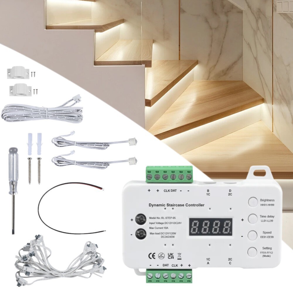LED Strip Light Stair Lighting Controller Motion Sensor System Full Set
