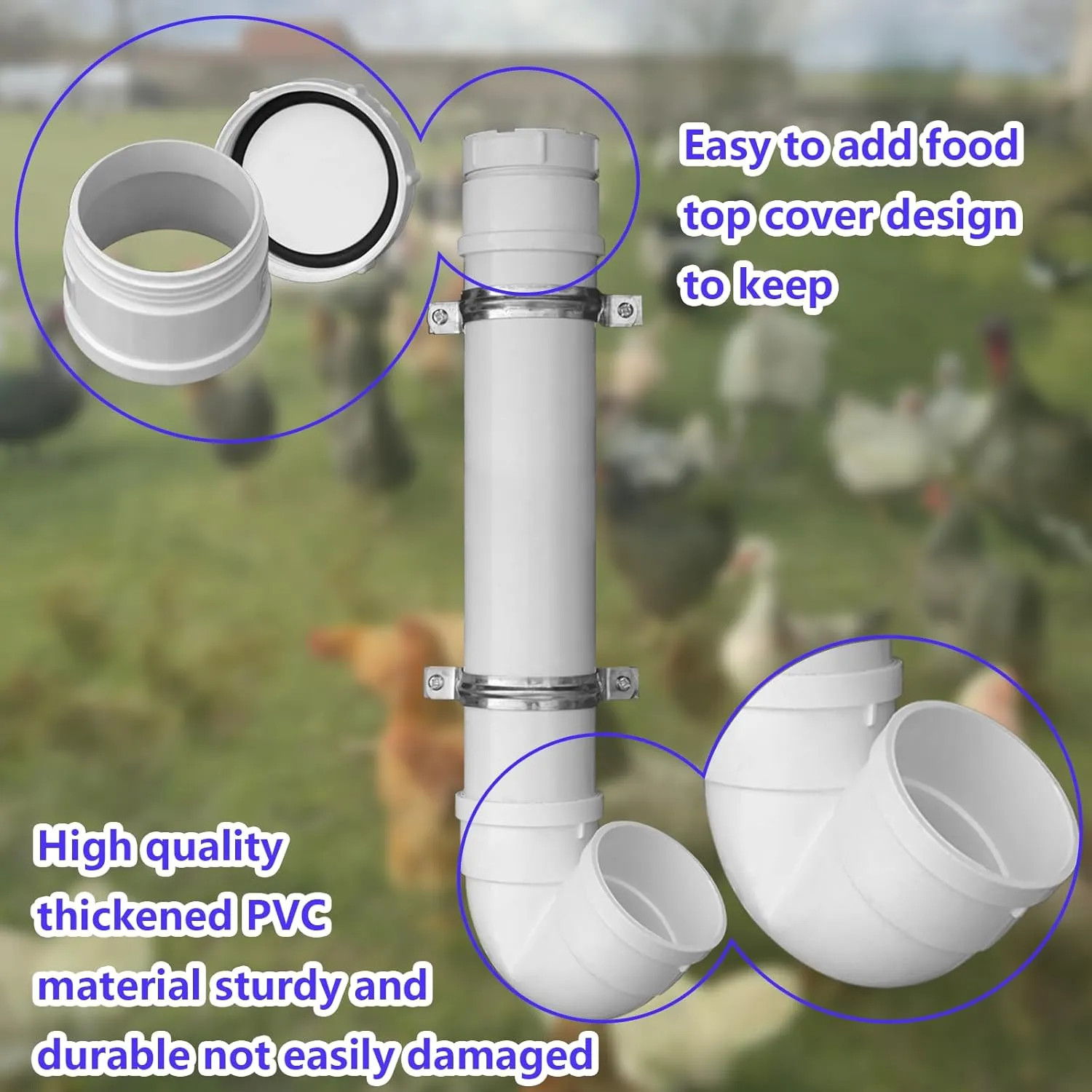 3 Pack PVC Chicken Feeder 6lb Capacity Automatic No Waste Poultry Feeder