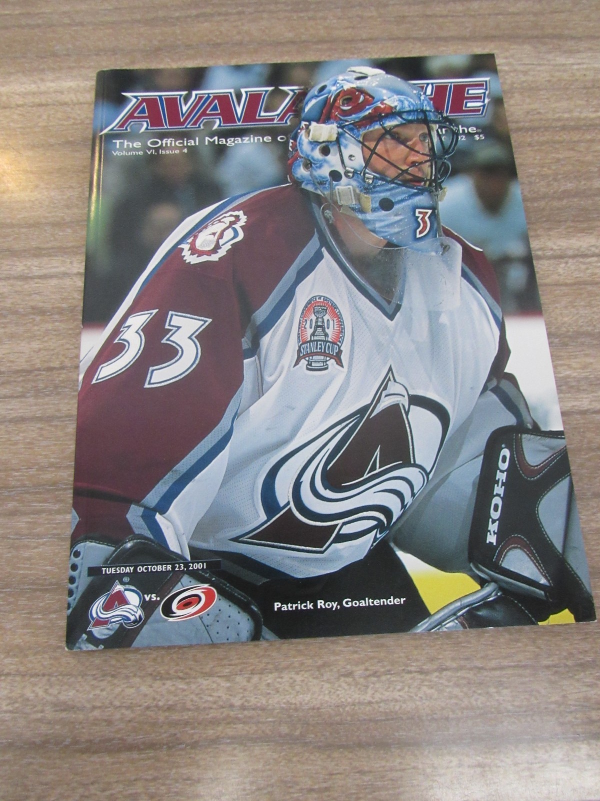 2001-02 Avalanche vs. Hurricanes Program 10/23/01 Patrick Roy