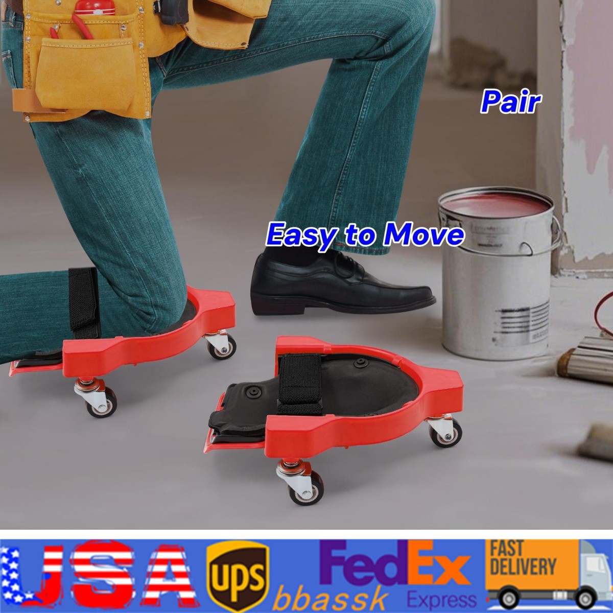Knee Pads With 3 Wheels Rolling Wheeled Pads Work Construction Easy Flooring