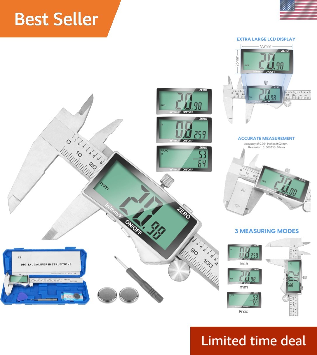 Digital 6 Inch Caliper with Extra Screen in Silver