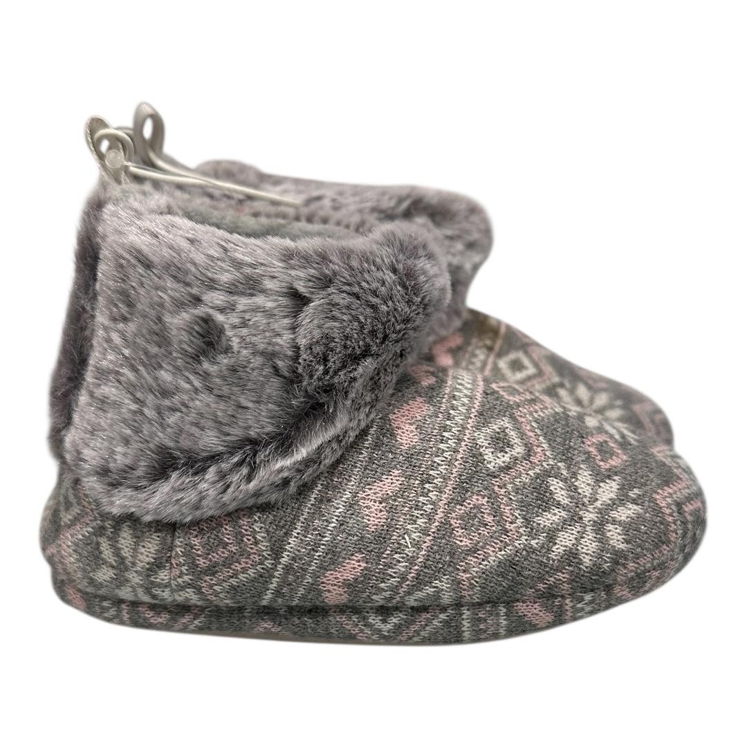 Joe Fresh Slipper Booties Toddler Size 8 Gray Fair Isle Faux Fur Lined Non Slip