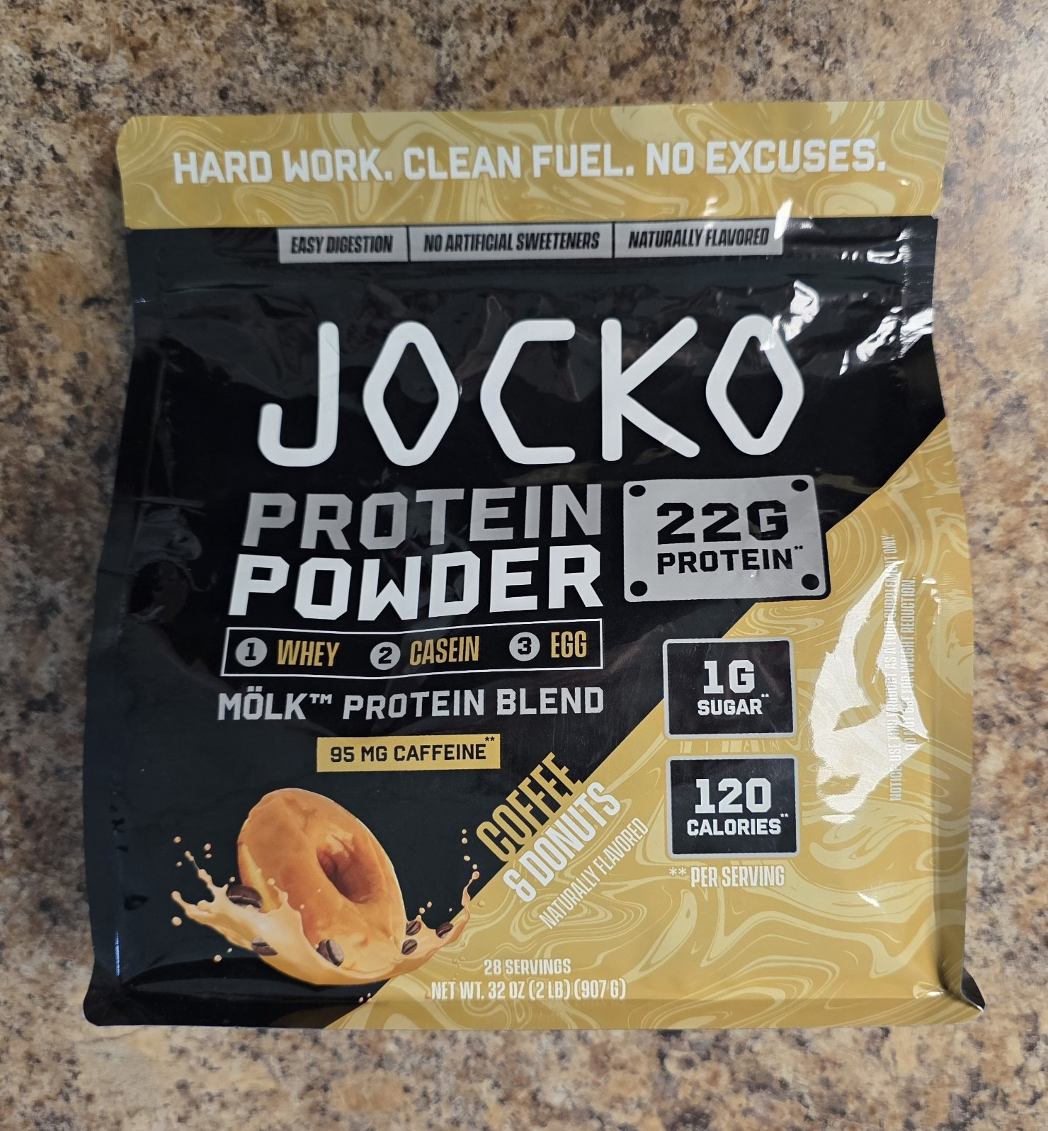 Jocko MolK Protein Blend Powder Coffee & Donuts 32 oz 22g Protein Caffeine