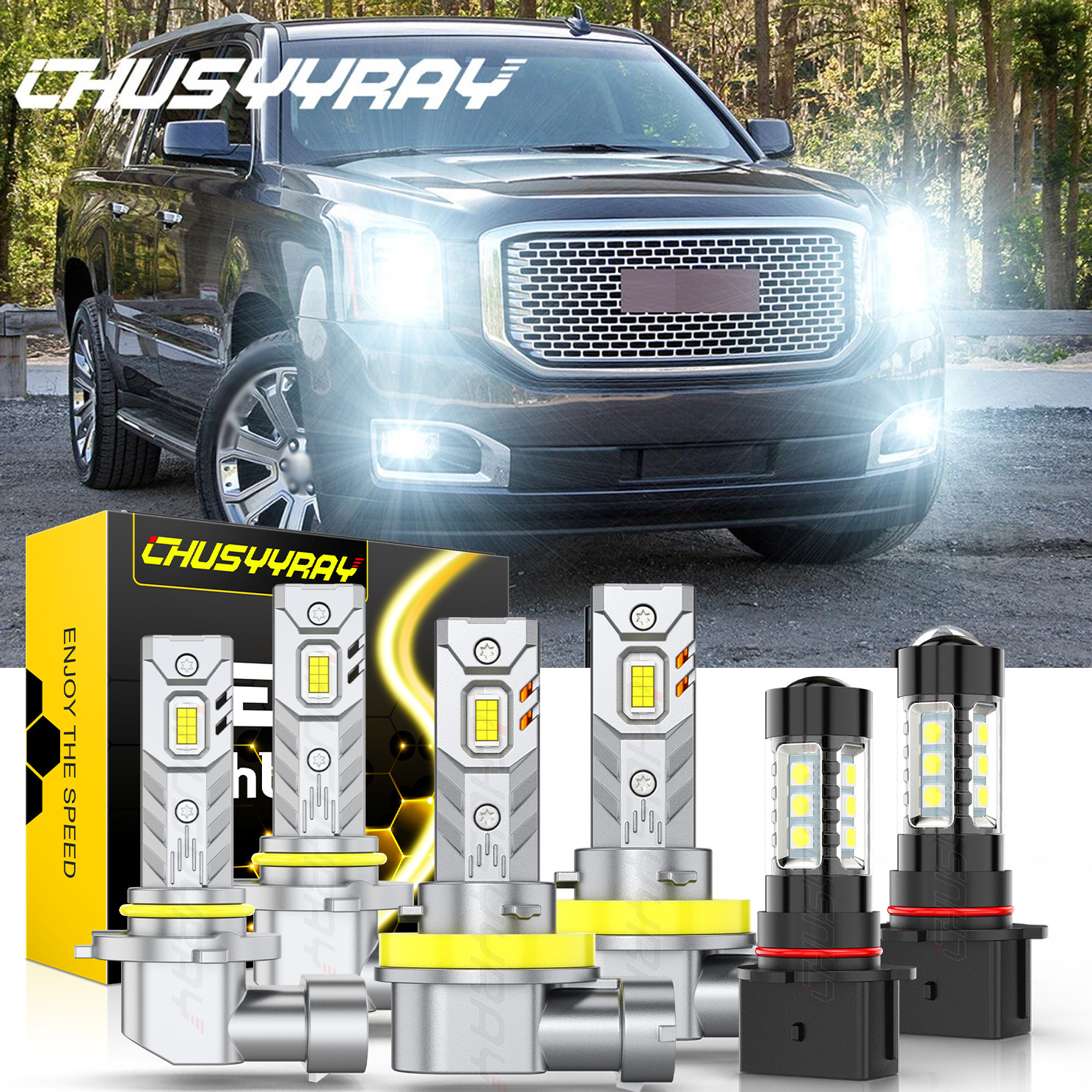 For GMC Yukon 2015-2019 5.3L 6.2L 6x LED Headlight Fog Light Bulbs Kit 6000K