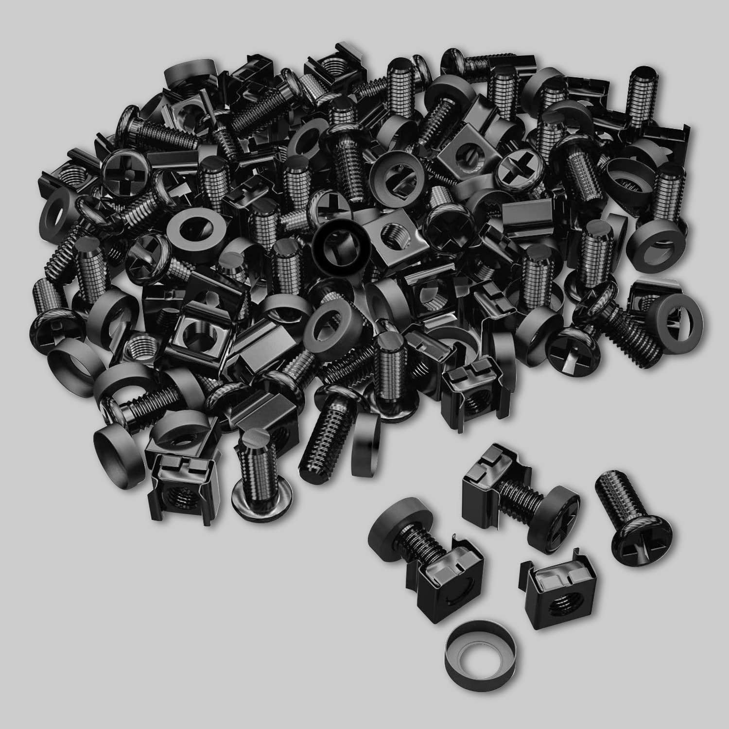 Leadrise 50-Pack M6 x 16mm Computer Rack Mount Cage Screws, One Size, Black