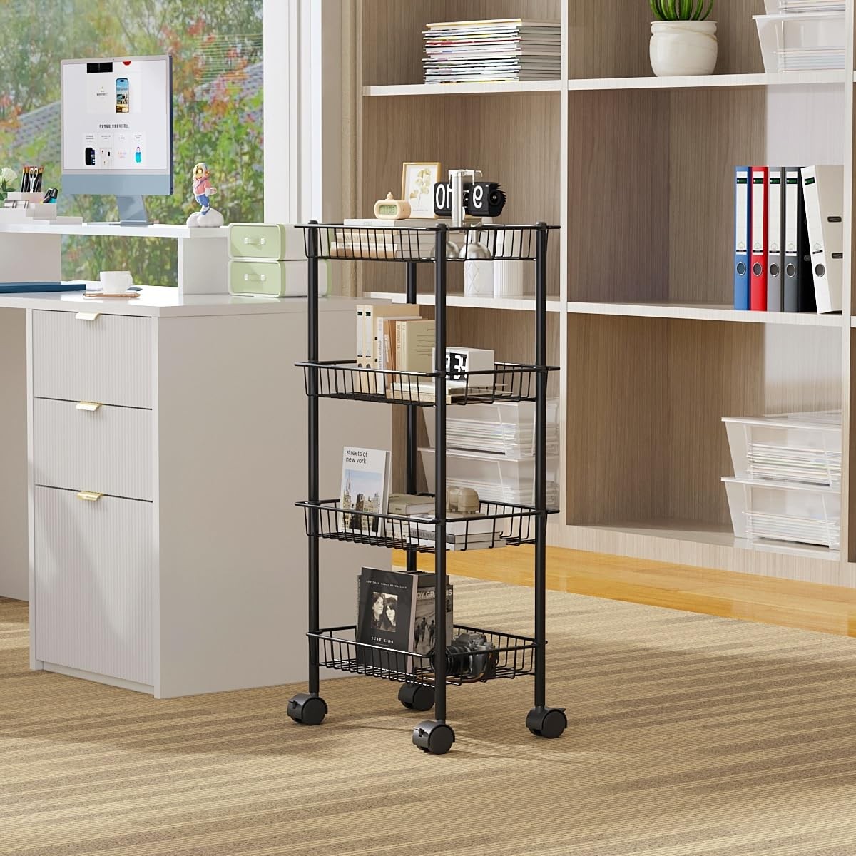 4Tier Metal Rolling Utility Cart Removable Baskets Storage Wheels Black