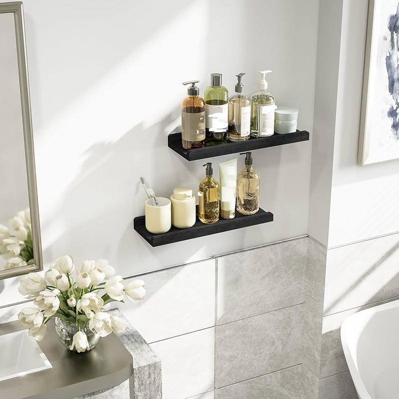 Rustic Wood Floating Shelves Wall Mount Display Storage Easy Install Home Decor