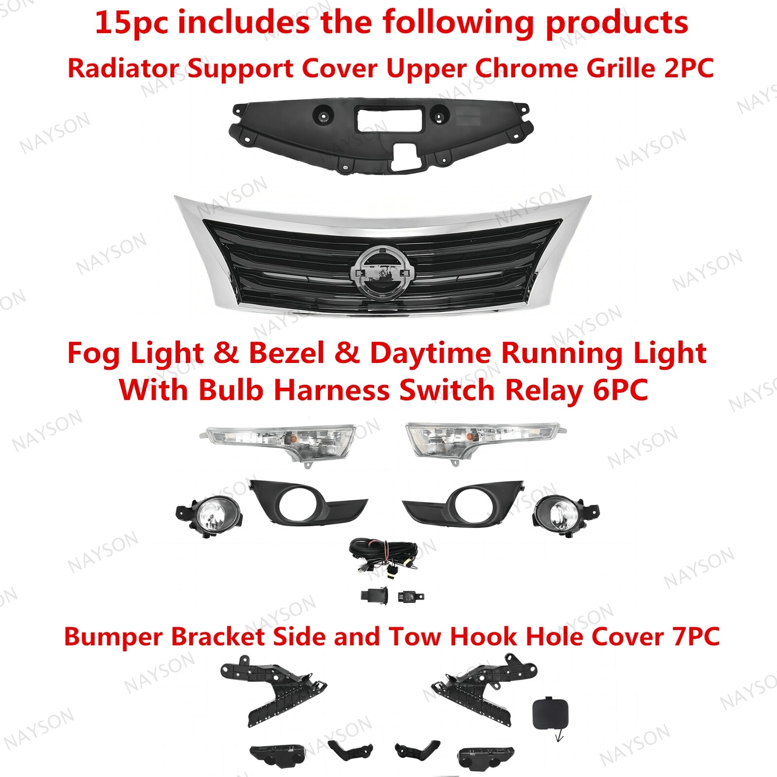 15PC For Altima 2013-2015 Front Grille Mesh Fog lights Bumper Retainer Brackets
