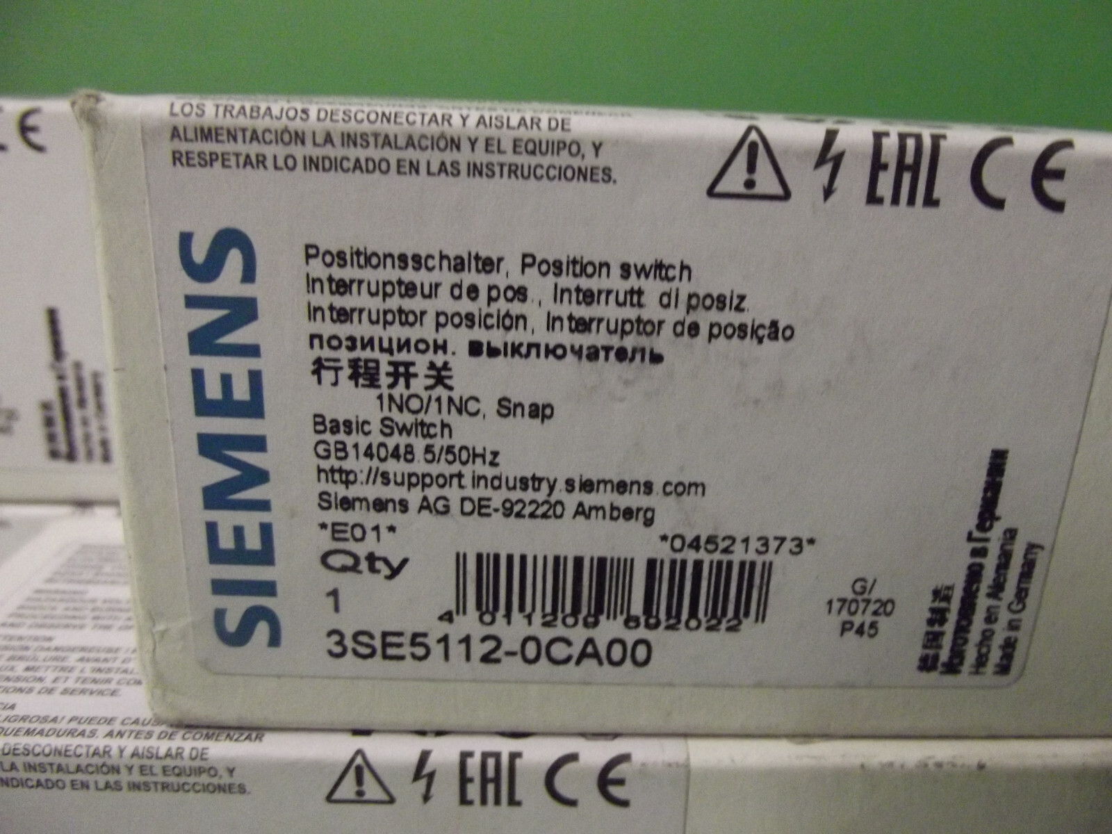 SIEMENS AG Position Switch 1NO/1NC Basic Switch 3SE5112-0CA00
