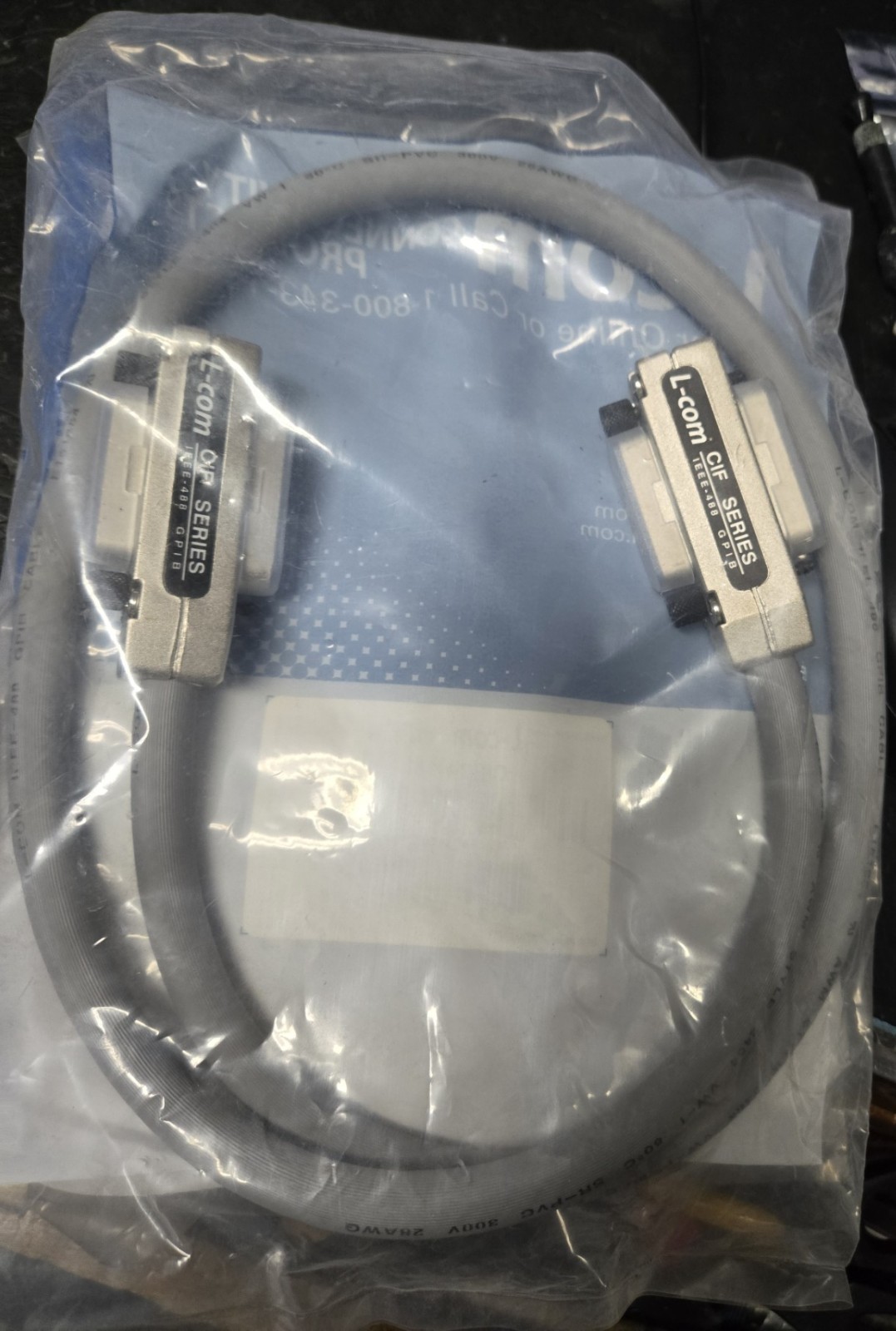 L-Com CIF24-1M Molded IEEE-488 Cable Normal/Normal 1m New! Sealed!