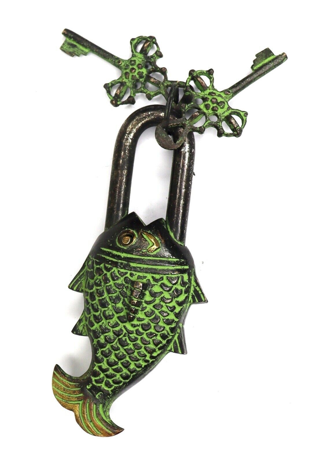Fish Shape Lock Antique Vintage Style Handmade Brass Padlock With Working Keys