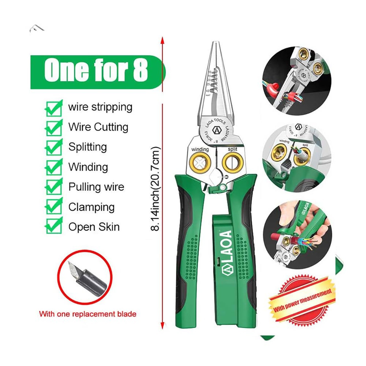 LAOA Wire Strippers Electricity Measurement Function, 8in1 Wire Stripping Pli...