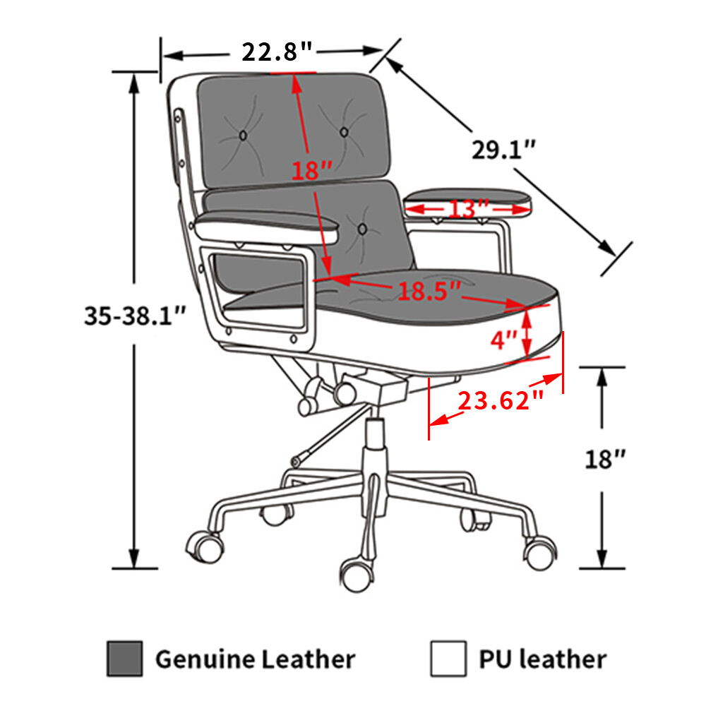Adjustable Eams Office Chair Ergonomic Swivel Computer Desk Chair Real Leather