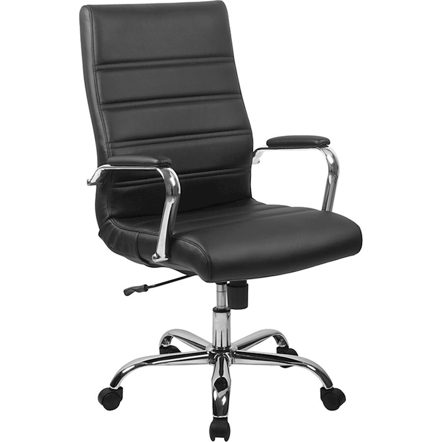 Flash High Back Office Swivel Chair/Wheels, Black Leathersoft - GO-2286H-BK-GG