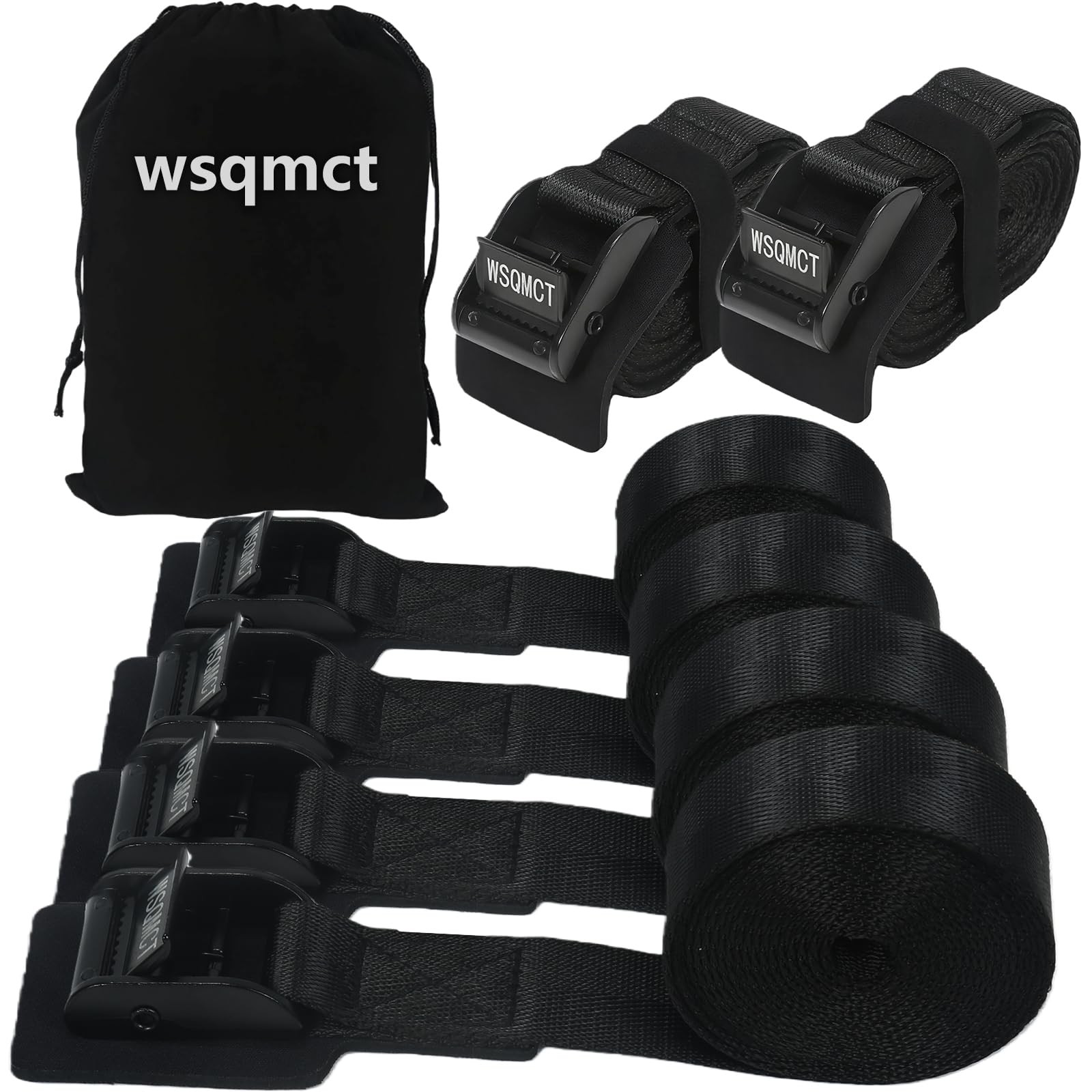 4 Pack Cam Buckle Tie Down Straps Adjustable Lashing 1''×8', Black