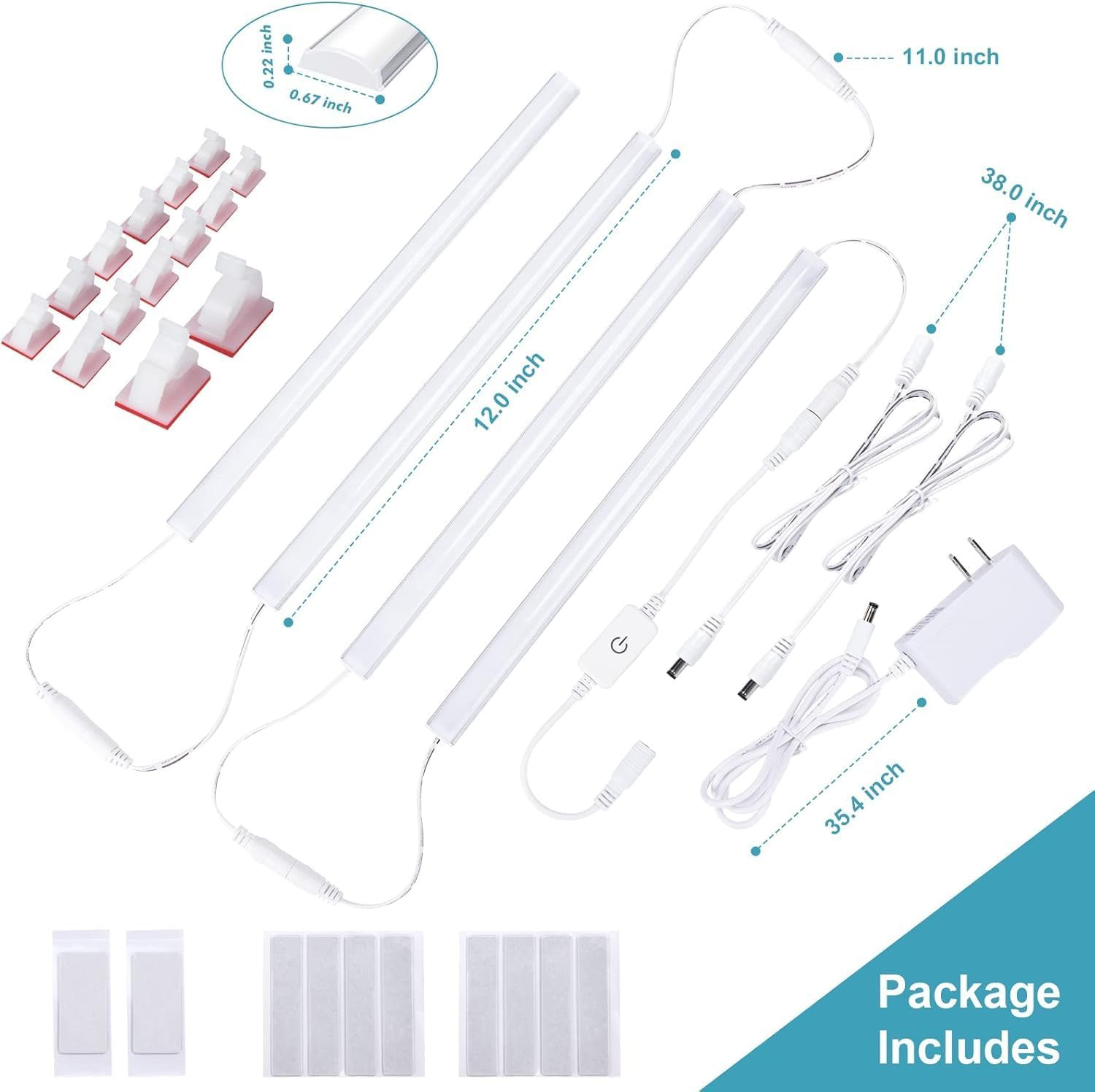 under Cabinet Lights Plug-In, 4 Pack X 12Inch Warm White 3000K LED under Cabinet