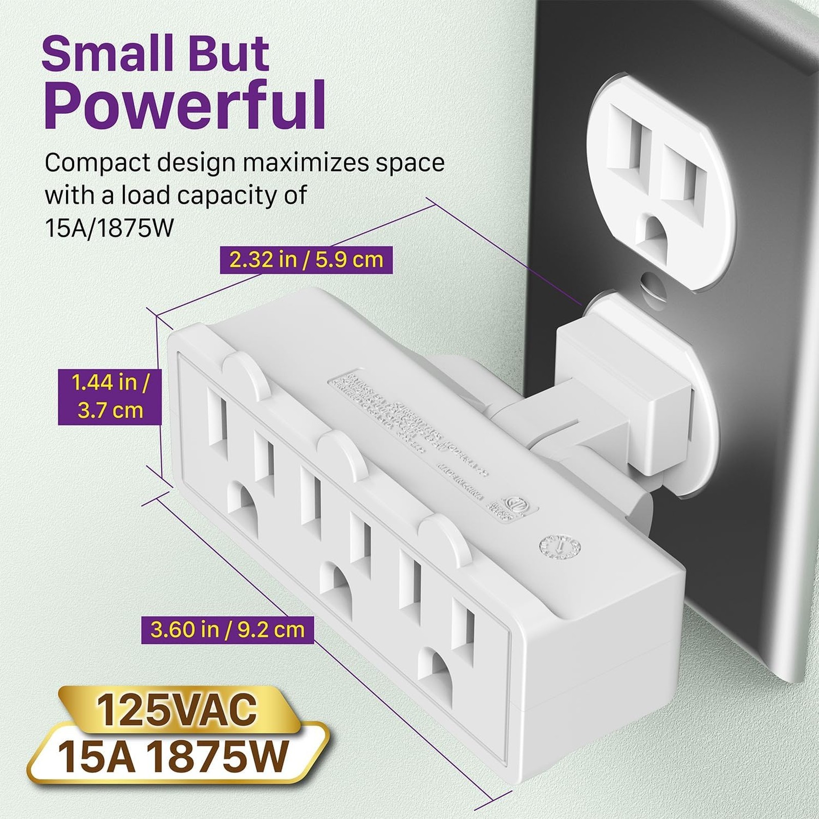 Electrical Outlet Adapter 3 Prong Grounded Swivel Right Angle Wall Extender 2