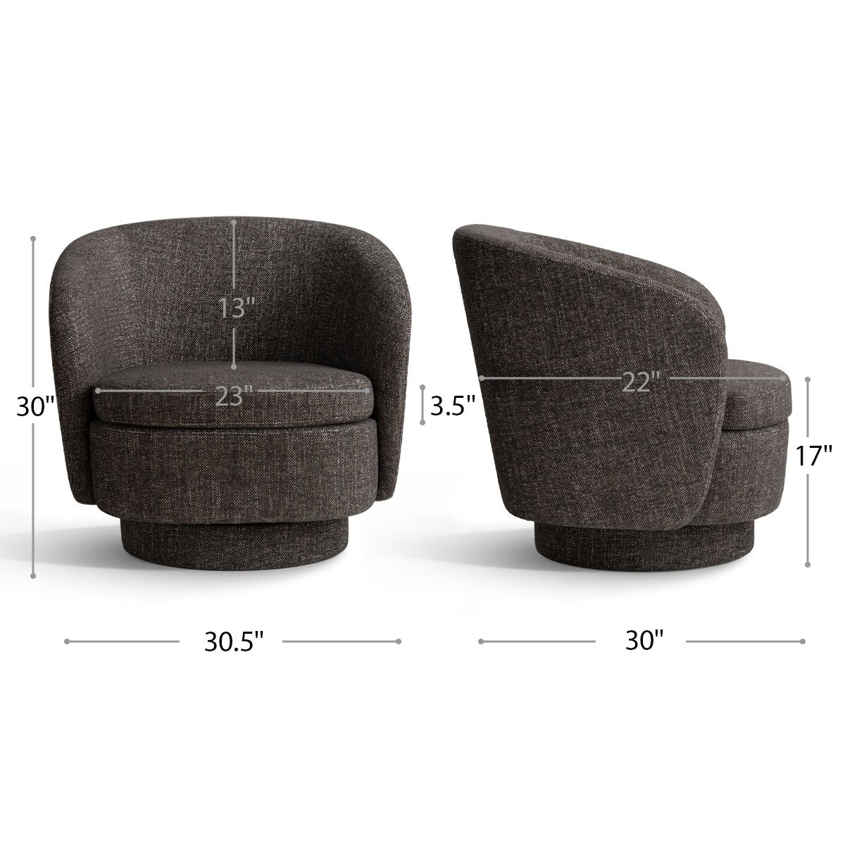 2x Modern Linen 360 Swivel Barrel Accent Chair W/ Backrest Upholstered Armchairs