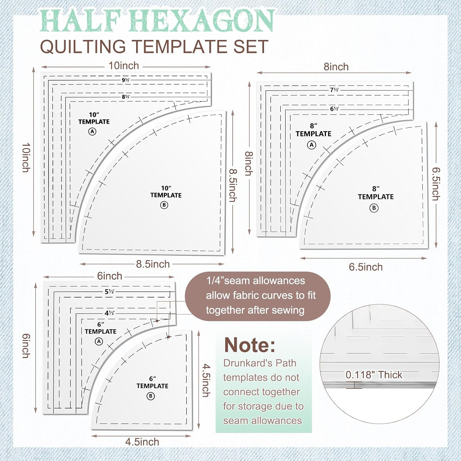 3 Set Drunkards Path Quilting Templates Large Quilting Rulers