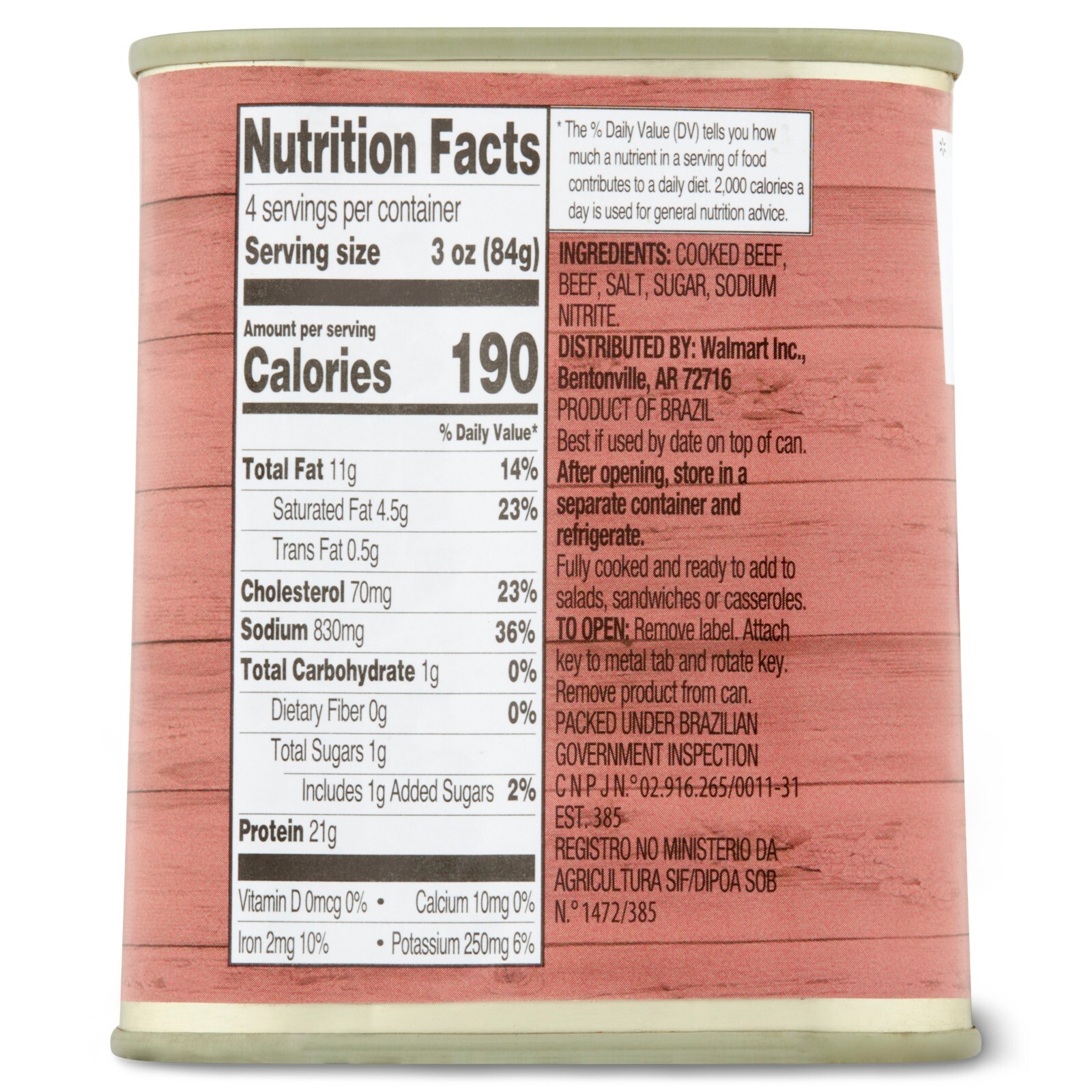 (4 Pack) Great Value Corned Beef 12 Oz Low Carb Tender & Juicy Fully Cooked Beef