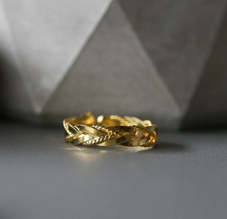 Birthday Gift Metal Women's Adjustable Band Ring 14k Yellow Gold Plated Silver