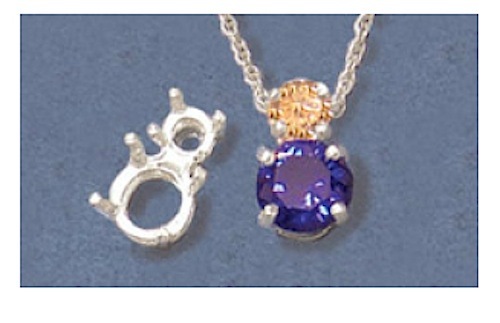 8mm Round & 5mm Accent Sterling Silver Pre-Notched Pendant Setting