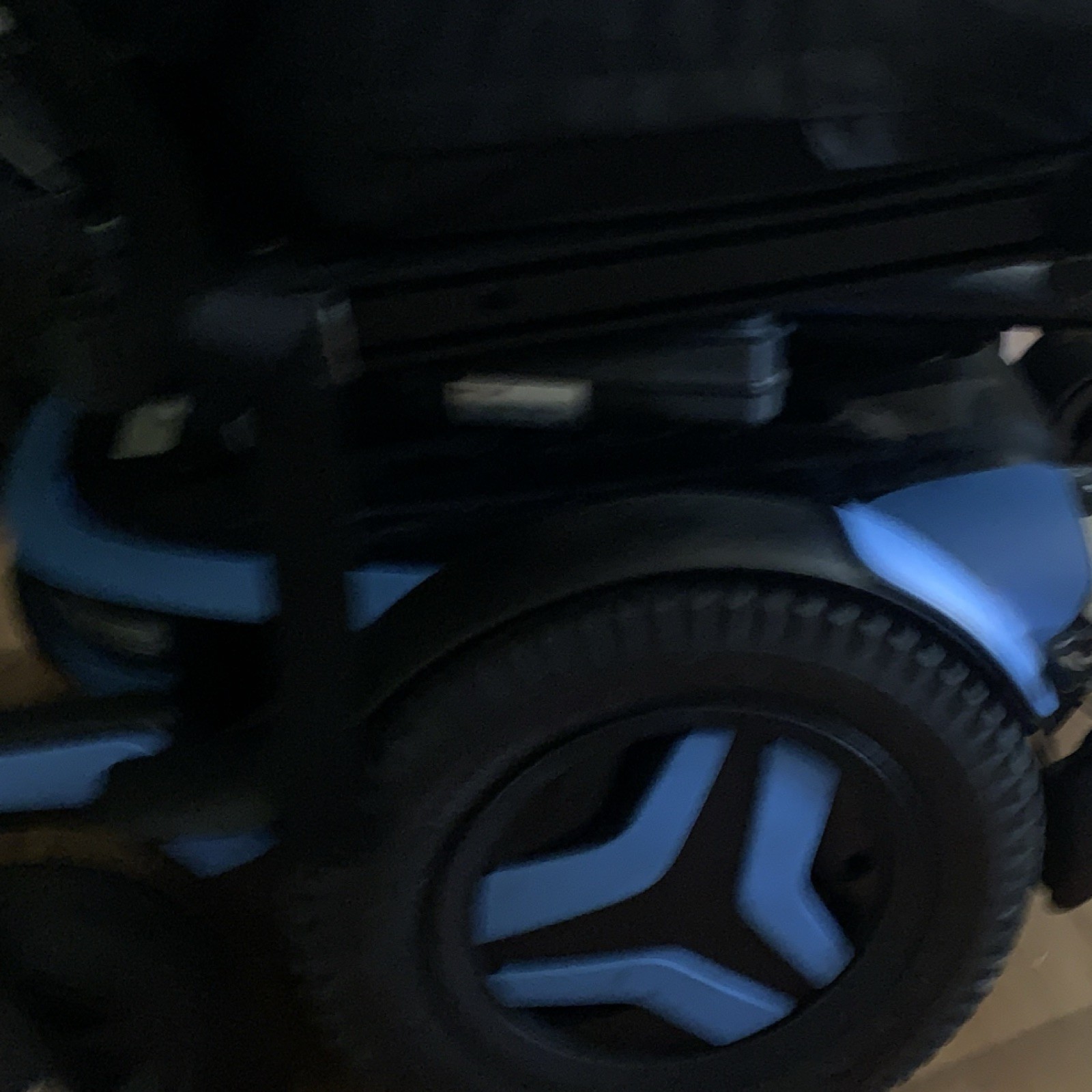 Quantum Electric Power Wheelchair Black and Blue Adjustable Footrests Ergonomic