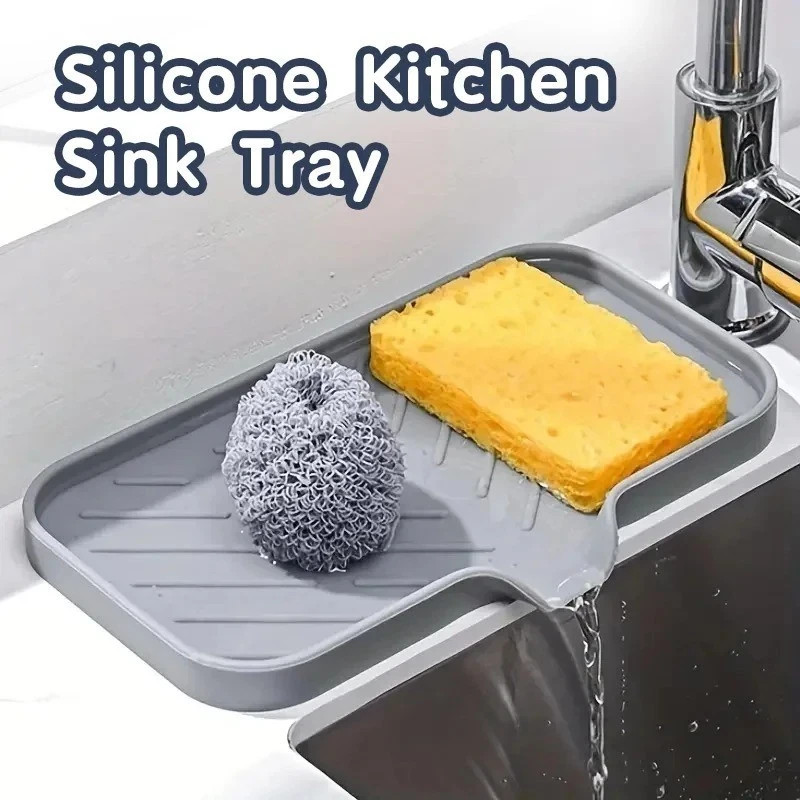 Silicone Faucet Mat Sink Splash Guard Drain Tray Soap Sponge Holder Pad