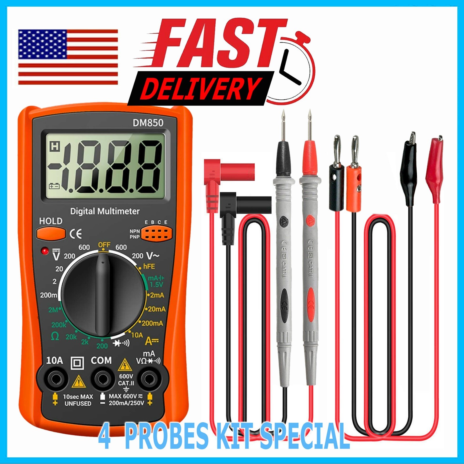 LCD Digital Multimeter Voltmeter Ammeter Ohmmeter Volt AC DC Tester Leads Meter