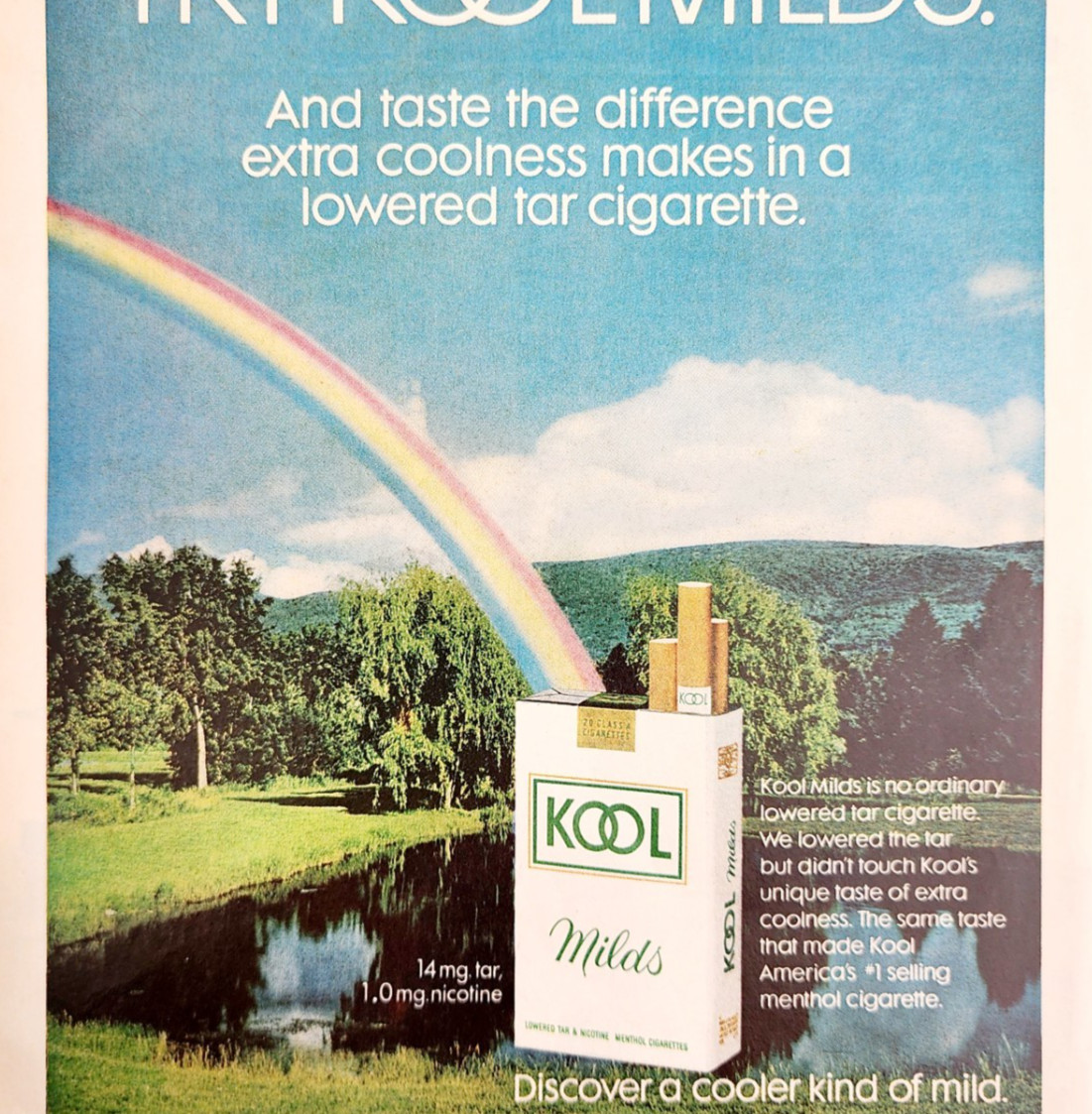 1973 Kool Menthol Cigarettes Advertisement Tobacco Vintage Rainbow DWP9D