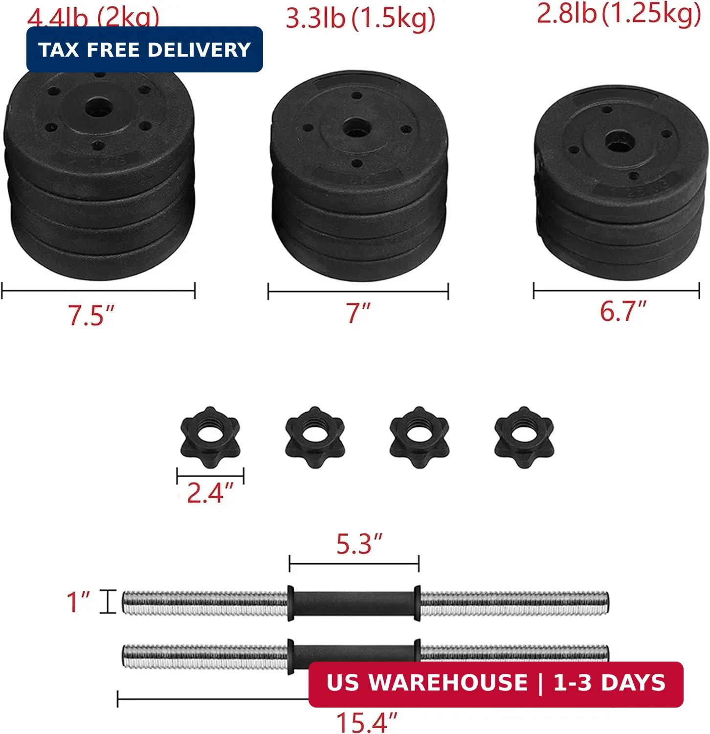Yaheetech Adjustable Dumbbell Set Free Weights with Spinlock Collars, Black | Co